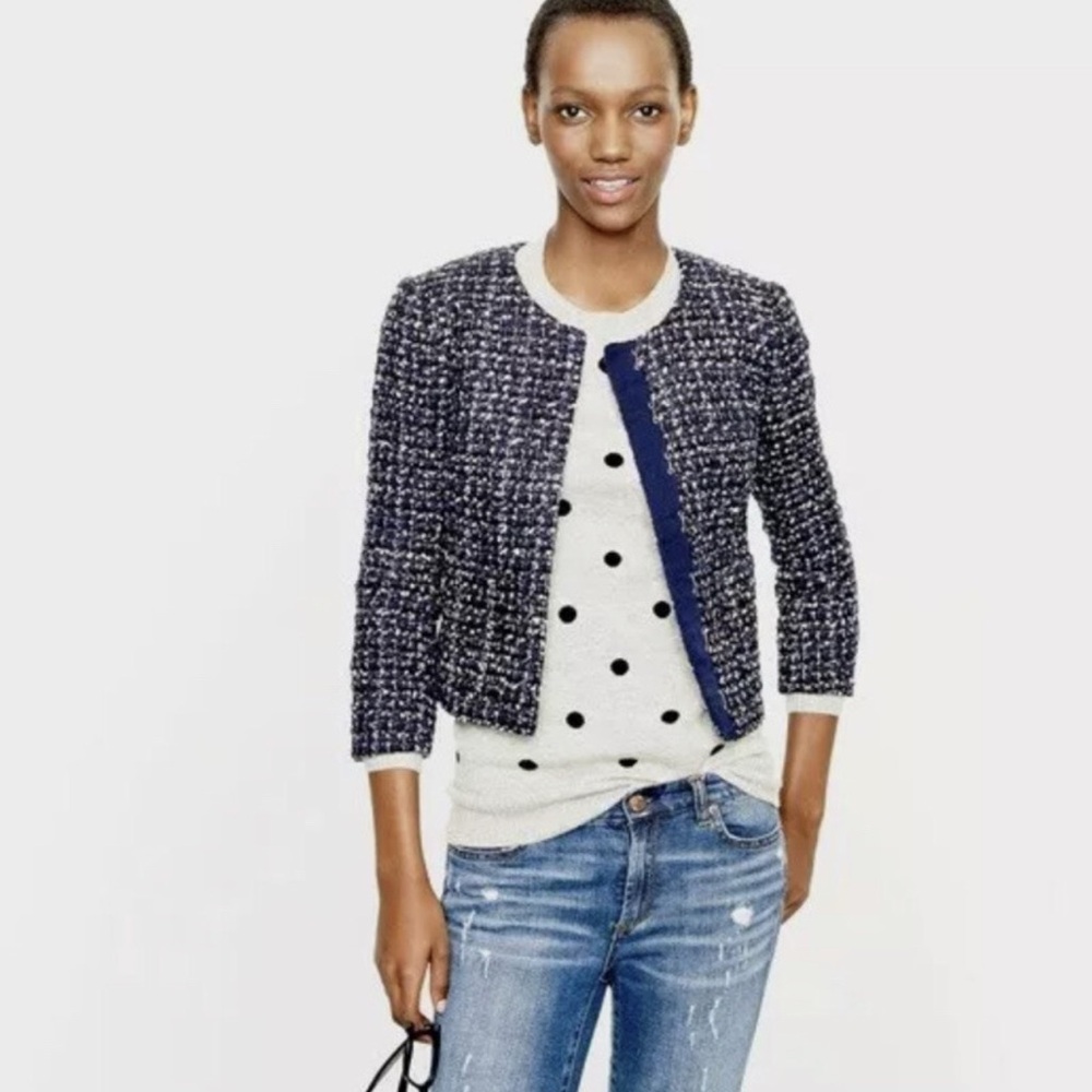 NWOT J. Crew Midnight Boucle - Navy and Silver Tweed Cropped Blazer - Size 4